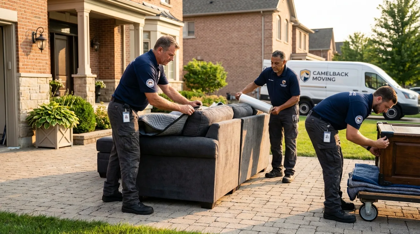 Large estate moving crew wrapping furniture in Wellington, CO
